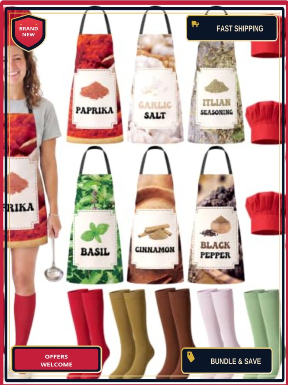 6 Set Spice Halloween Costume Aprons Hats Socks Group Adult Party